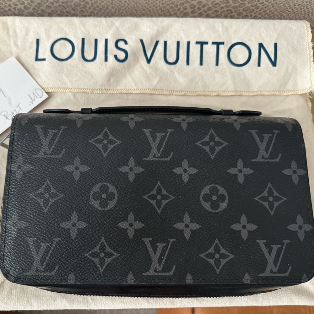 Louis Vuitton BLACK MONOGRAM ECLIPSE ZIPPY XL wallet /organizer w top handle